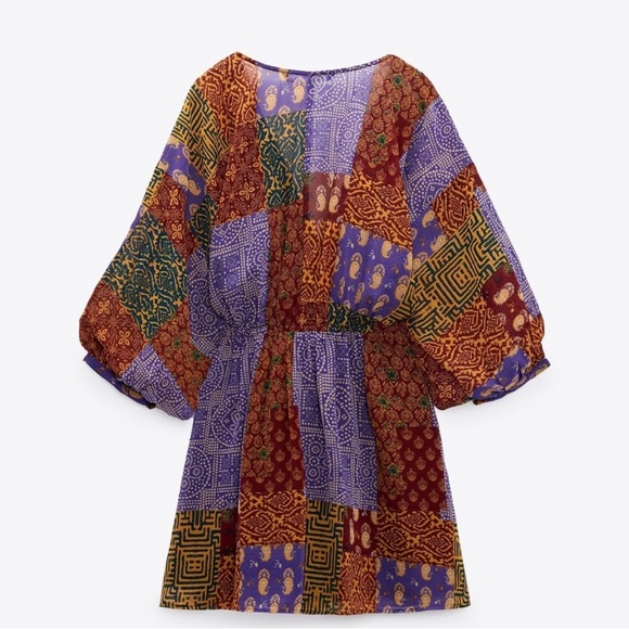 ZARA PATCHWORK PRINT DRESS - Picture 3 of 5